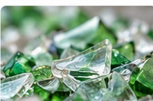 Close-up of recovered green and clear glass pieces