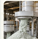 Finely processed glass powder shown at a production apparatus in the approved V2 reference