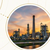 Industrial processing plant at sunset from approved V2 artwork