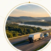 Truck on a regional transportation route through the wooded New York landscape