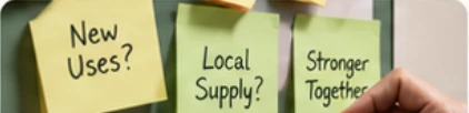 Sticky notes gathering ideas about local uses and regional supply