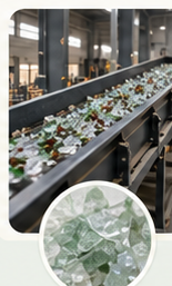 Recovered glass moving on a sorting conveyor in the approved V2 artwork.