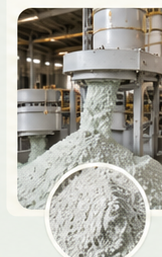 Fine processed glass powder from industrial milling equipment in the approved V2 artwork.