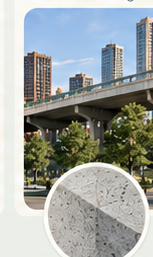 Bridge and city infrastructure illustrated as an end use for qualified lower-carbon concrete.